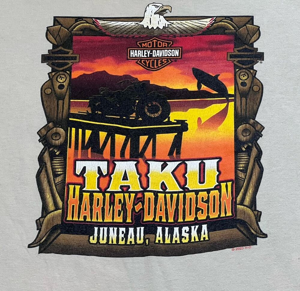 Harley Davidson Mens 2XL TAKU Juneau Alaska T-Shirt 2023 Eagle Totem